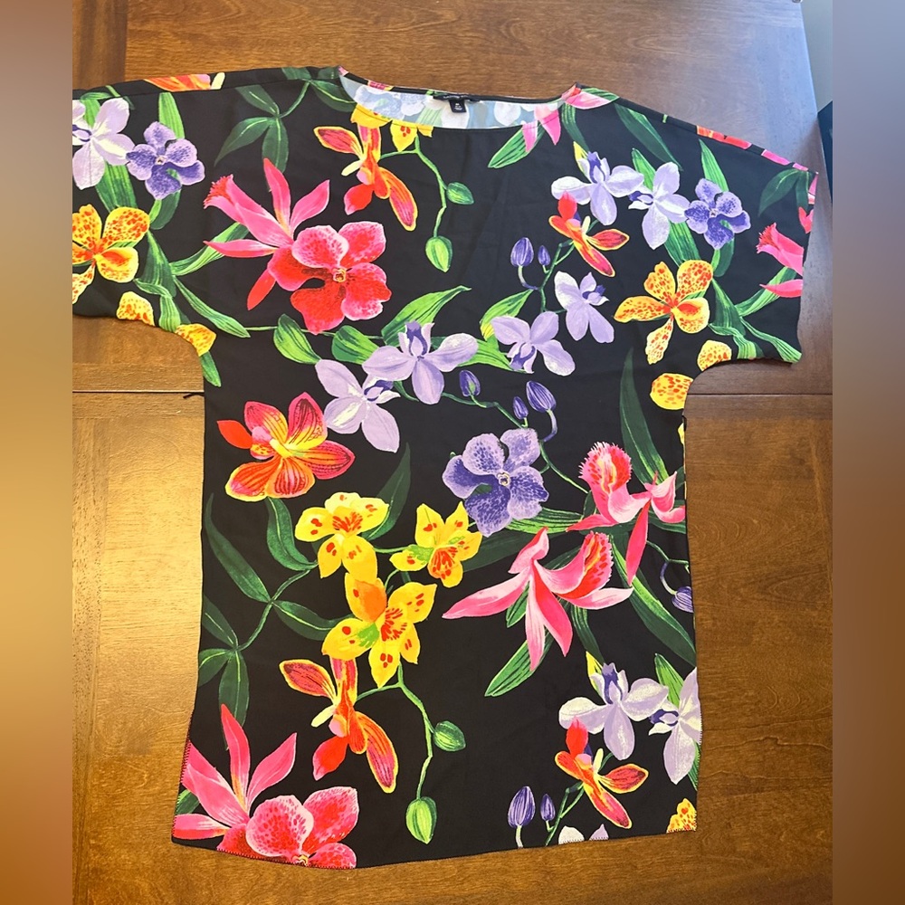 Lands' End Black Dress with Vibrant Floral Print